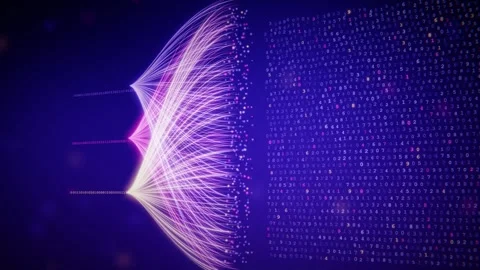 Abstract 3d animation of flowing digital data streams and binary numbers Stock Footage 347459991