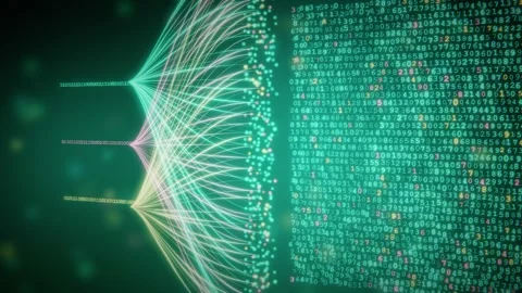 Abstract 3d animation of flowing digital data lines and glowing binary code Stock-Footage 347460718