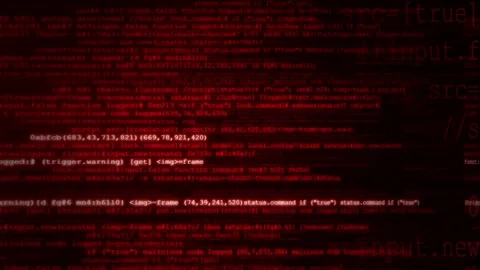 Abstract 3d animation of flowing red digital data streams and glowing code Stock Footage 347562208