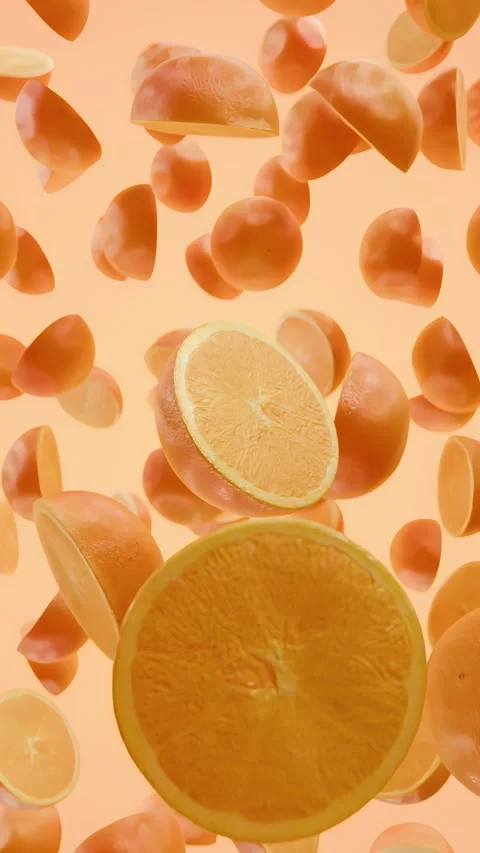 Abstract 3D Animation of Fresh Oranges Floating on Bright Background Stock Footage 329192824