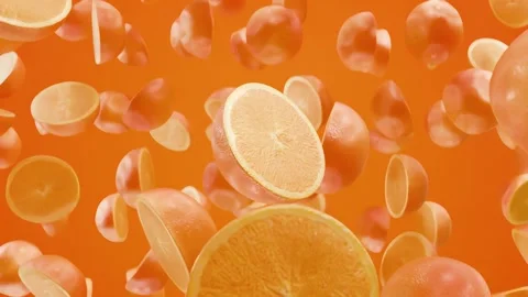 Abstract 3D Animation of Fresh Oranges Floating on Bright Background Stock Footage 329192826