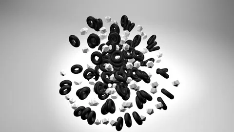 Abstract 3d animation of geometric objects, rhombuses and donuts in a spiral  스톡 동영상 149022266