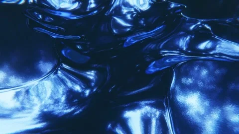 Abstract 3D animation of glitter chrome metallic oil neon blue puddle Stock Footage 254960288