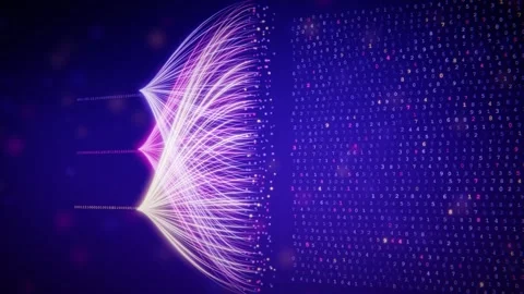 Abstract 3d animation of glowing data streams and binary numbers flowing 動画素材 347460934