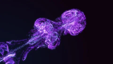 Abstract 3D animation of glowing purple and blue particles forming fluid Stock Footage 321127249