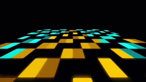 Abstract 3D Animation of Glowing Yellow and Blue Rectangles 動画素材 343411659