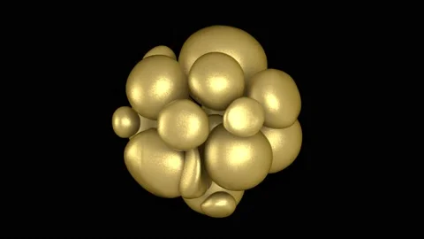 Abstract 3D animation of golden bubbles of geometric shapes. Collision of balls. Stock Footage 237938921