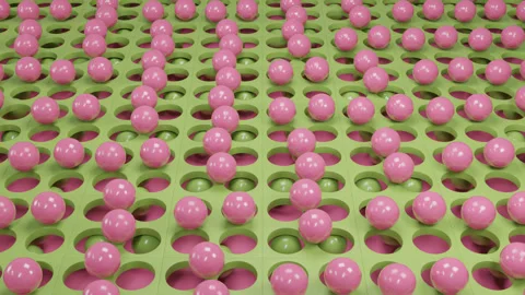 Abstract 3D animation of a green surface with circular holes and pink spheres  Stock Footage 335959112