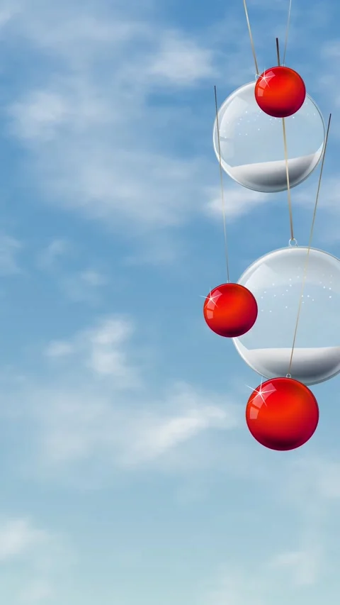 Abstract 3D Animation of Hanging Spheres Over Cloudy Blue Sky Stock Footage 345209102
