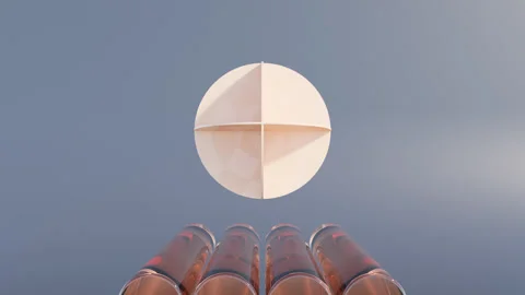 Abstract 3D Animation with Interlinked Peach-Colored Circular Plates Stock Footage 278026282