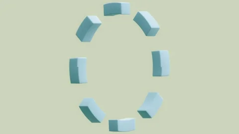Abstract 3D animation loop of cyan blocks rotating in a radial pattern on soft Stock Footage 263238385