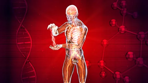 Abstract 3D animation of a man and his DNA Stock Footage 161824015