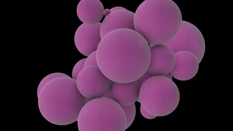 Abstract 3D animation of matte plum colored balls, geometric shapes. Stock Footage 310563826
