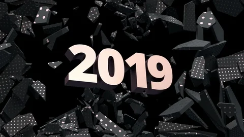Abstract 3D Animation of a New Year 2019 Breaking the Wall Stock Footage 96347537