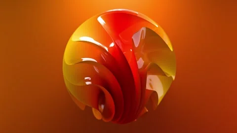 Abstract 3D animation of orange red sphere made of flowing curved shapes Stock Footage 327721264