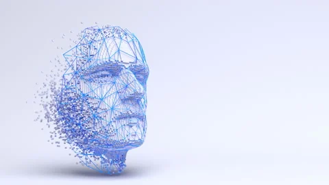 Abstract 3D Animation of Polygonal Human Face Stock Footage 142264006
