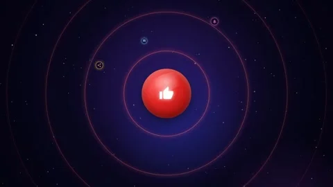 Abstract 3D Animation of a Red Like Button Orbiting in a Dark Cosmic Space Stock Footage 344773782