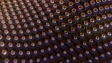 Abstract 3d animation of rows of sparkling glass balls and golden rows Stock Footage 168580552