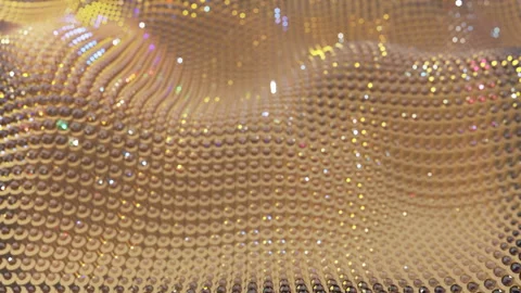 Abstract 3d animation of rows of sparkling glass balls and golden rows. 4k Stock Footage 168583480