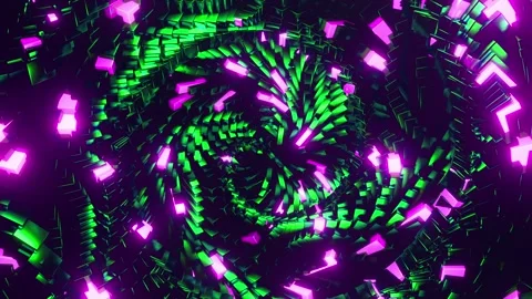 Abstract 3D animation of a swirling vortex filled with green metallic cubes and Video stock 337184971