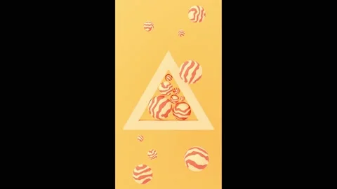 An abstract 3D animation of textured balloons floating around a big triangle. Stock Footage 170262055