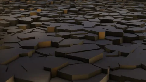 Abstract 3D animation of transforming brown blocks with golden reflections Stock Footage 255837304