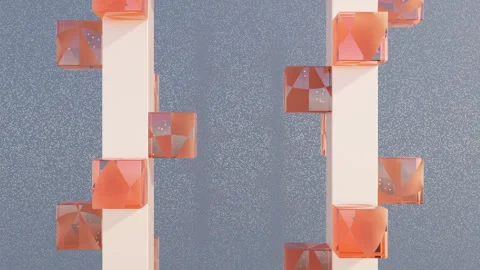 Abstract 3D Animation of Transparent Cubes Rolling on Dual Columns Stock Footage 278026127