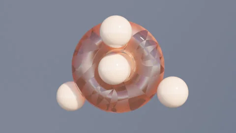 Abstract 3D Animation with Transparent Torus and Peach Balls on Dark Background  Stock Footage 278974412