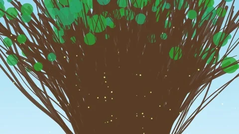 Abstract 3D Animation Of Tree Transforming Into Digital Geometric Network Stock Footage 340388974
