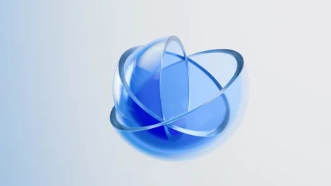 Abstract 3D animation of two transparent blue hemispheres rotating and merg.. Vidéo 327114305