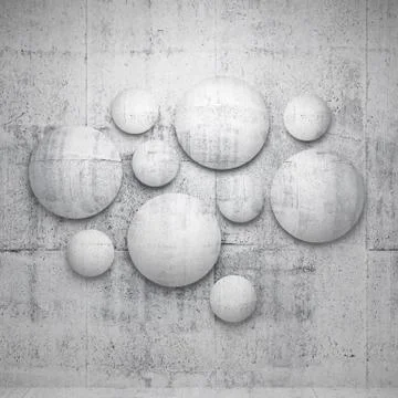 Abstract 3d architecture interior details. Round concrete elements on the wal Ilustración de archivo
