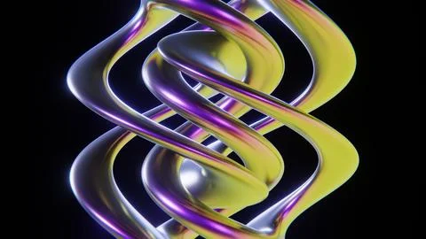Abstract 3D art metallic chrome reflection multicolored vivid rainbow twist Illustrazione stock