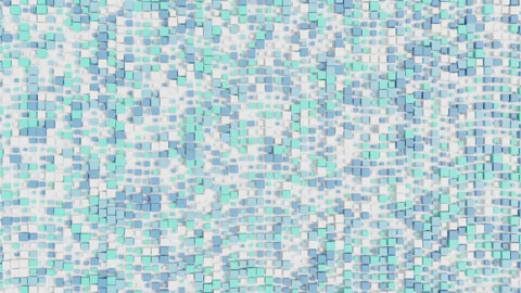 Abstract 3D Azure Cube Grid Flowing in Dynamic Wave Formation Across Minimal Stock Footage 337303215