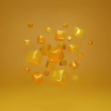 Abstract 3d background. 3d rendering with yellow cube.	 Stock Illustration