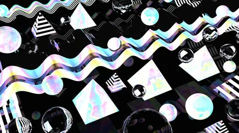 Abstract 3d background. Black glass. Holographic 3d shapes wallpaper. Stock-Illustration