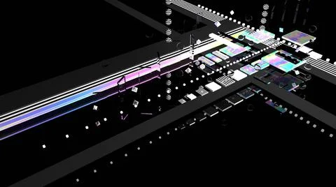 Abstract 3d background. Black glass. Holographic shapes. 3d space. Cosmic. Ilustração Stock