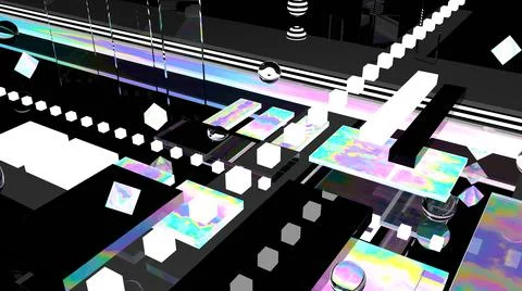 Abstract 3d background. Black glass. Holographic shapes. 3d space. Cosmic. Stock-Illustration