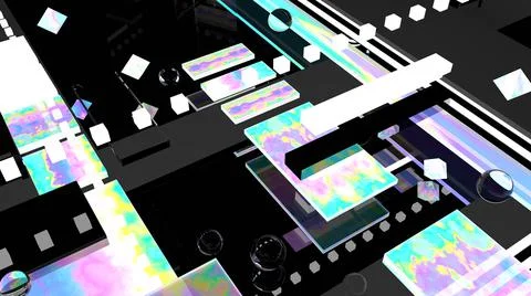 Abstract 3d background. Black glass. Holographic shapes. 3d space. Cosmic. Stock-Illustration