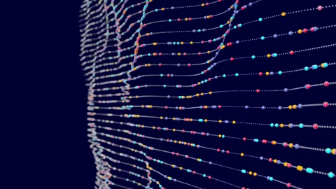 Abstract 3D background with colorful grid of lines, waves and sparks Stock Footage 277469345