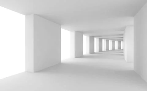 Abstract 3d background, empty bent white corridor Ilustración de archivo