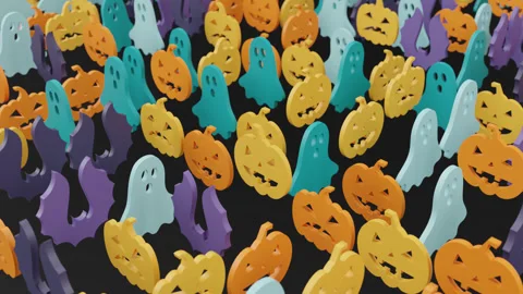 Abstract 3d background featuring flat Halloween icons Stock Footage 338251926