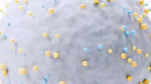 Abstract 3D Background: Floating Yellow and Blue Spheres on Textured Surfac.. 스톡 일러스트