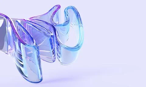 Abstract 3d background with folded liquid glass transparent ribbon. Holographic Ilustración de archivo