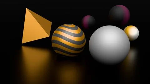 Abstract 3D background with geometric shapes on a dark mirror surface. Stock Illustration