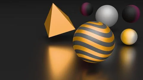Abstract 3D background with geometric shapes on a dark mirror surface. Stock Illustration