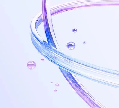 Abstract 3d background with glass circle lines and soap balls render Stock Illustration