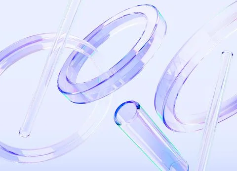 Abstract 3d background with glass liquid transparent geometric shapes render Illustrazione stock