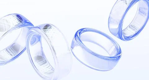 Abstract 3d background with glass liquid transparent circle rings flying in air 스톡 일러스트