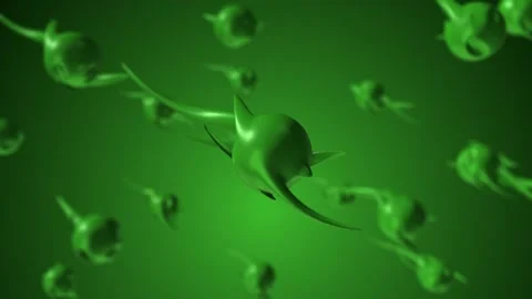 Abstract 3D background with green sprouts growing from smooth organic spheres Stock Footage 255362040