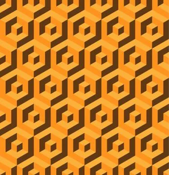 Abstract 3D background of isometric hexagonal shapes. Golden vector seamless Stock Illustration